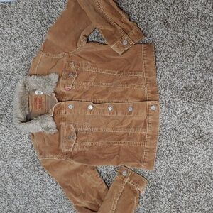 Levis Brown Corduroy Trucker Jacket Women's Faux Fur Collar Size M